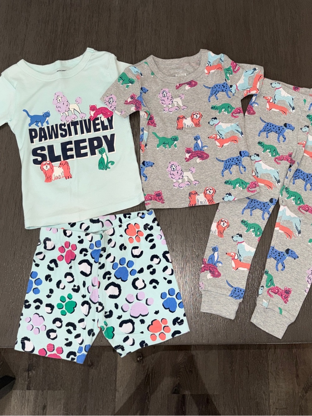 Kids' Two-Piece Mint & Gray Dog & Cat Print Pajama Set